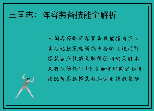三国志：阵容装备技能全解析